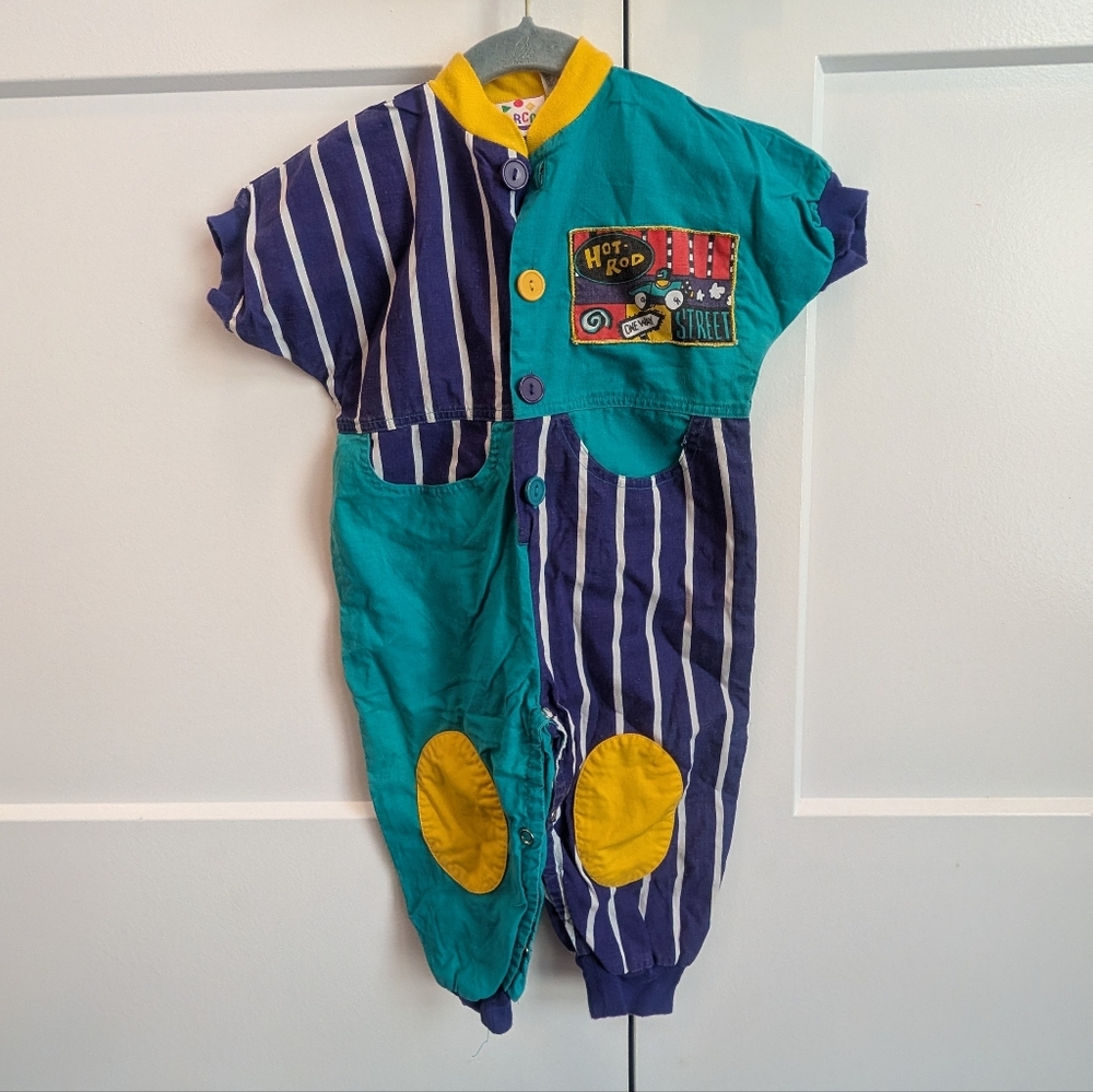 VINTAGE 70s 80s Circo Colorful Retro Striped Kids One Piece Romper Hip-hop 24 Mo - Picture 2 of 8